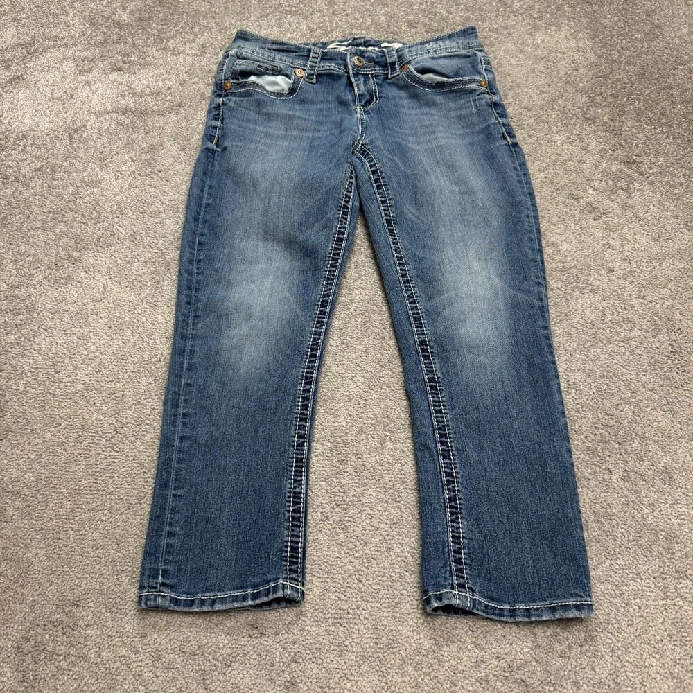 Seven7 Straight Leg Crop Denim Jeans Womens 8 Blue Medium Wash Mid Rise 31x24